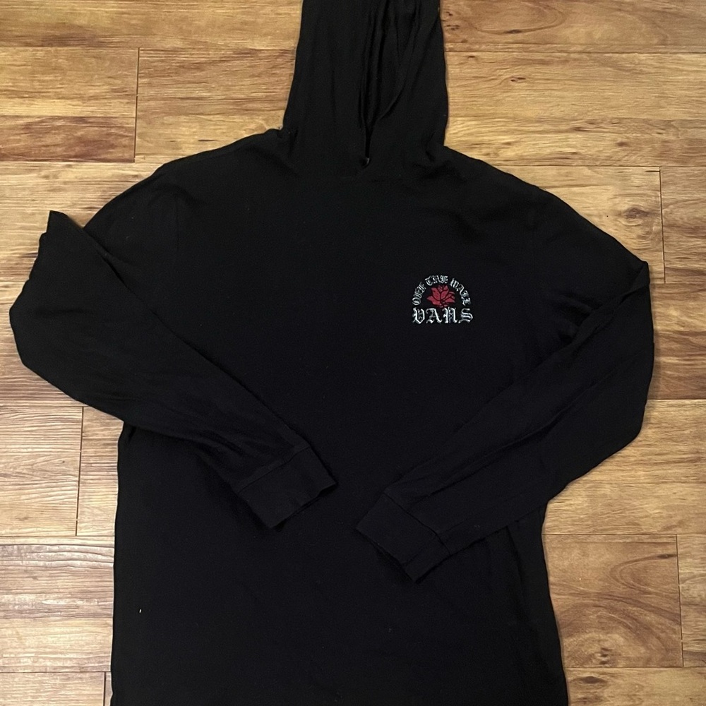 Vans Hooded Long Sleeve T-Shirt with Red Rose Chest Graphic